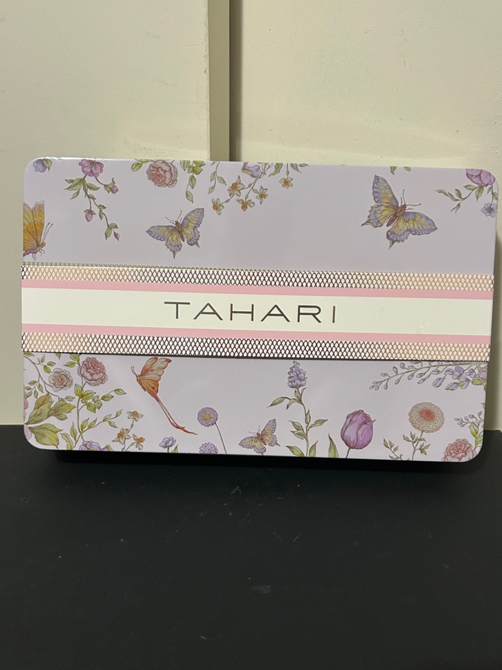 Tahari Floral & Butterfly Hand Care Tin in Lavender and Pink